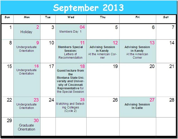 September 2013 Schedule